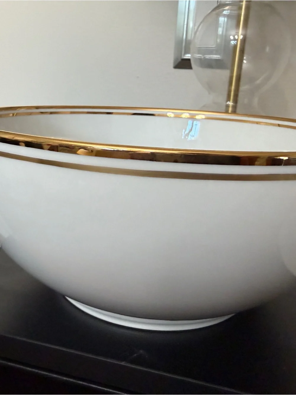 Ralph Lauren Wilshire White Porcelain Bowl and Serving Platter with Gold Trim